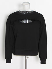 Round Neck Hollow out Long Sleeve  hoodie