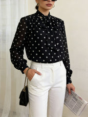 Vintage Tie Neck Polka Dot Slim Blouse