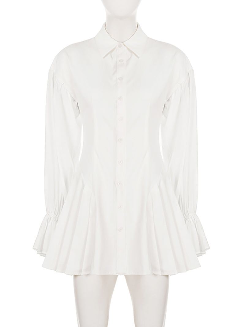 Elegant Single-breasted Pleated Shirt Dress