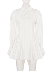 Elegant Single-breasted Pleated Shirt Dress