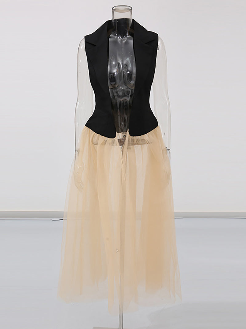Fashion Sheer Mesh Patchwork Sleeveless Jacket