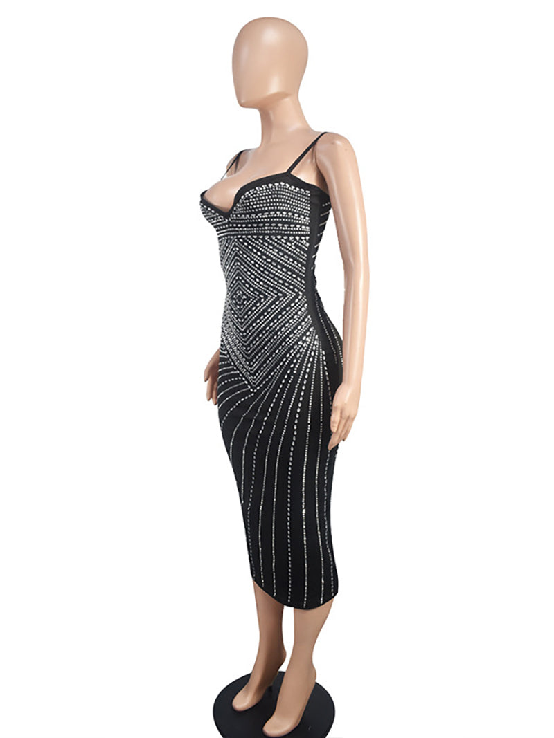 Sexy Spaghetti Strap Rhinestone Nightclub Dress