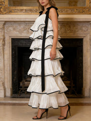 Elegant Sleeveless Wide Suspender Tiered Maxi Dress