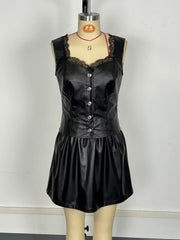 Sexy Lace Trim Faux Leather Corset