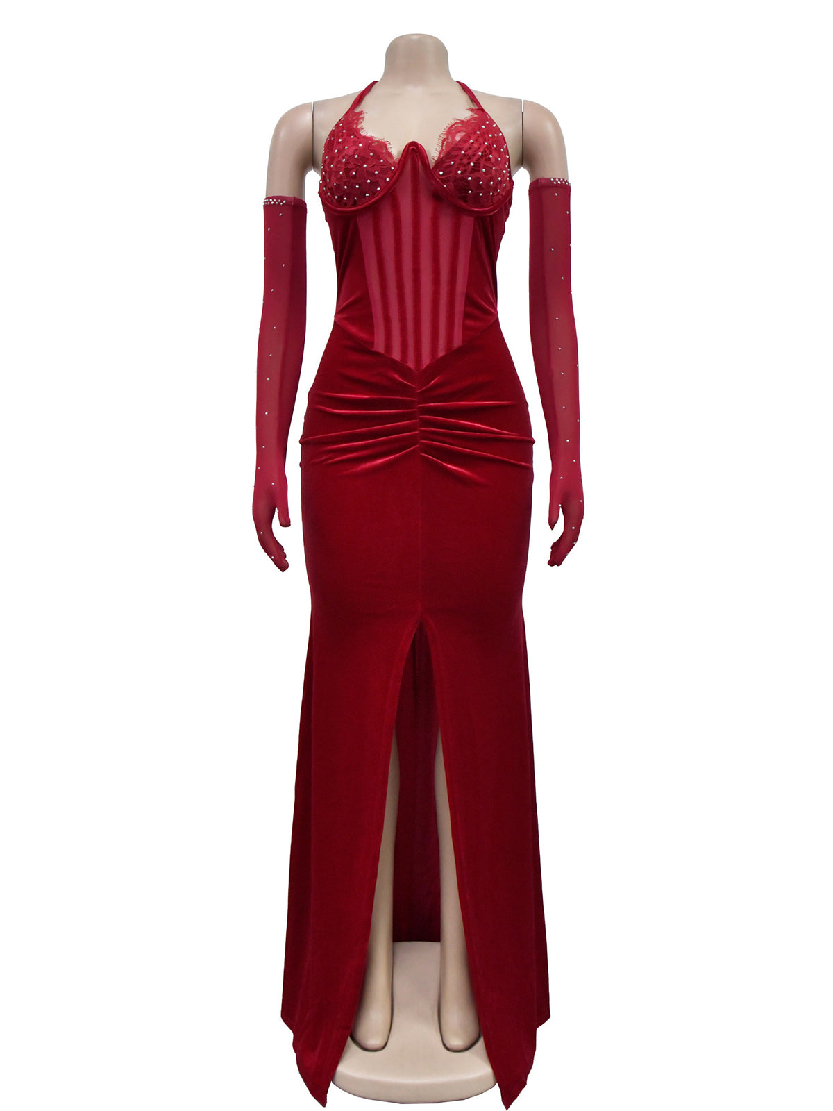 Rhinestone Mesh Patchwork Nightclub Party Maxi Dress