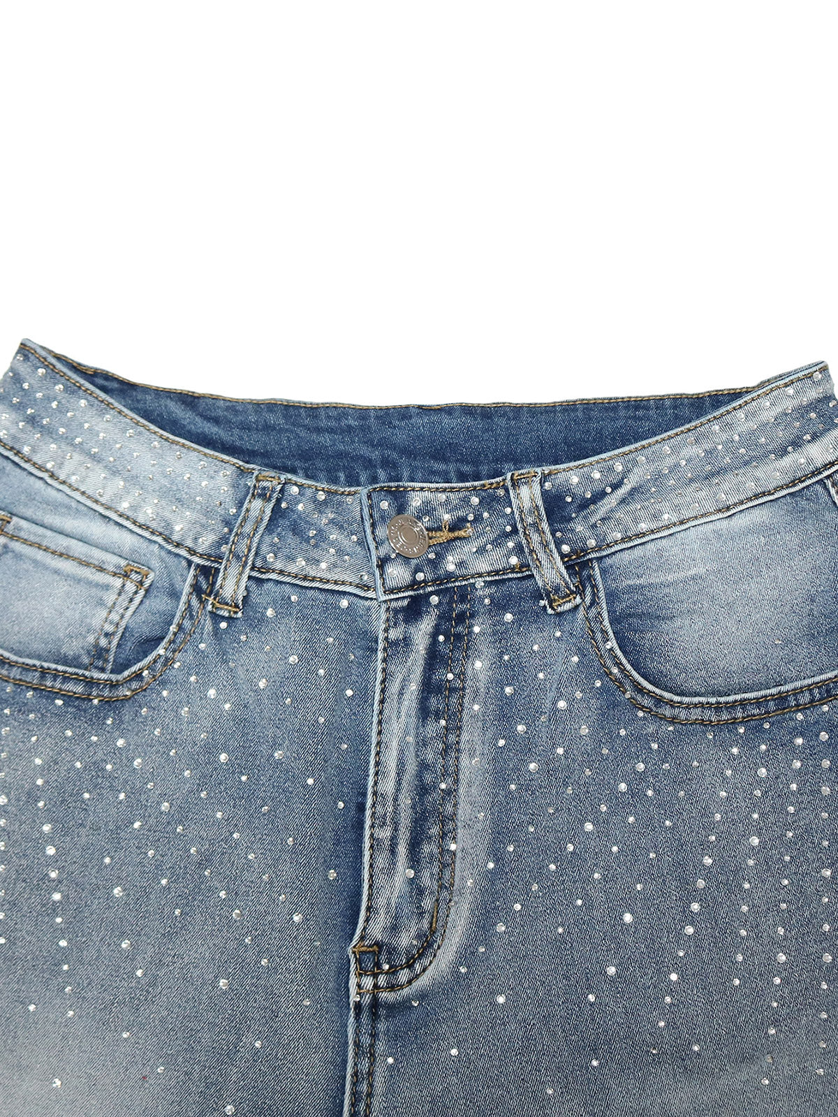 Casual Rhinestone Embellished Straight Leg Jeans