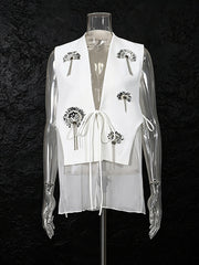 Fashion Mesh Patchwork Floral Embellishment Waistcoat