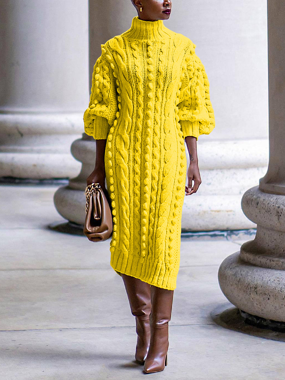 Knit Turtleneck Sweater Dress