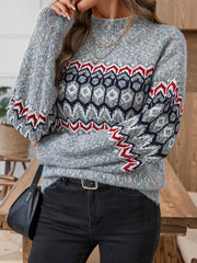 Fashion Half Turtleneck Jacquard Knit Sweater