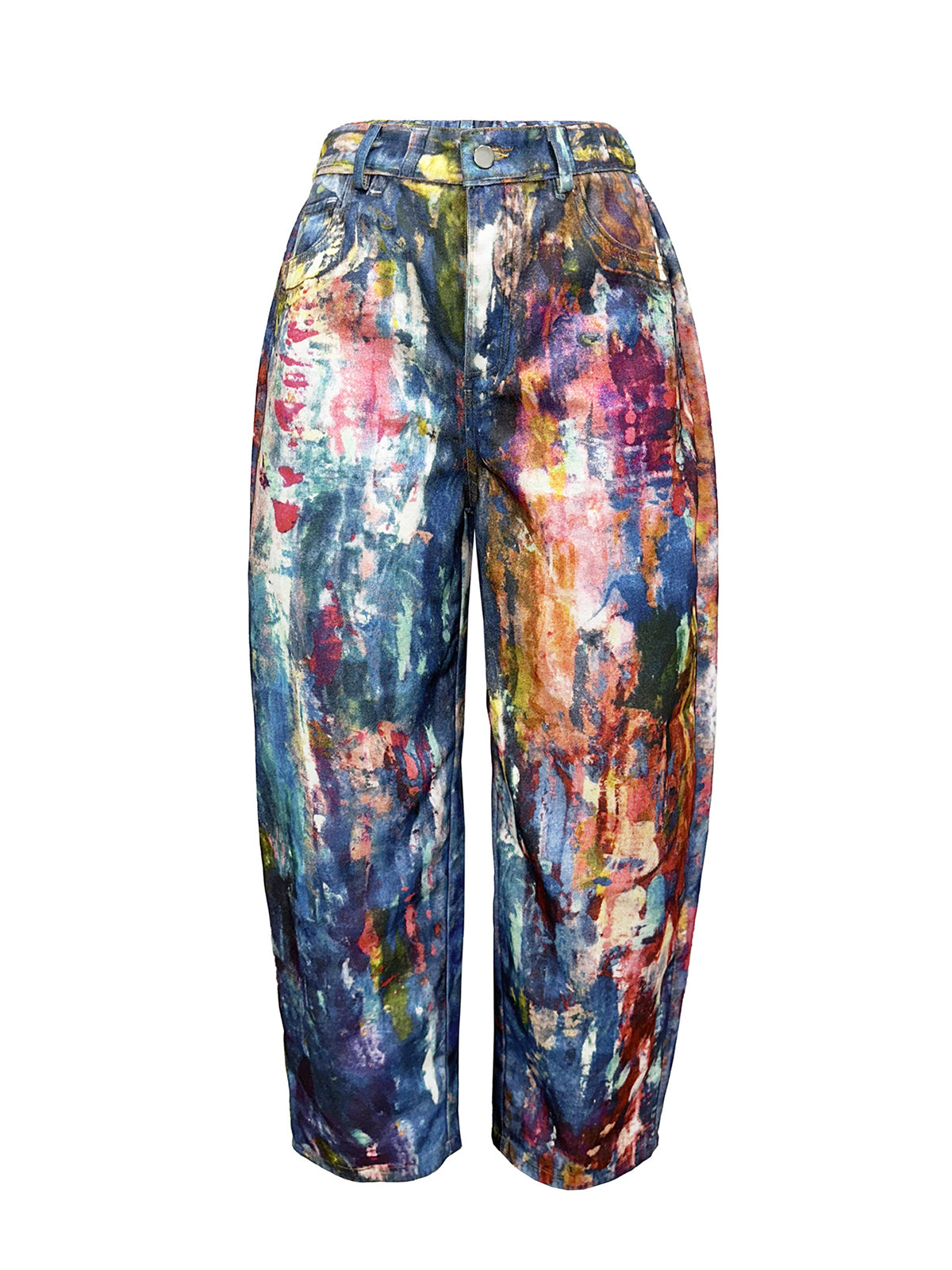 Fashion Print Wide Leg Denim Machete Pants Jeans