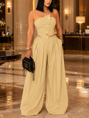 Fashion Asymmetrical Tube Top and Wide Leg Pants Set