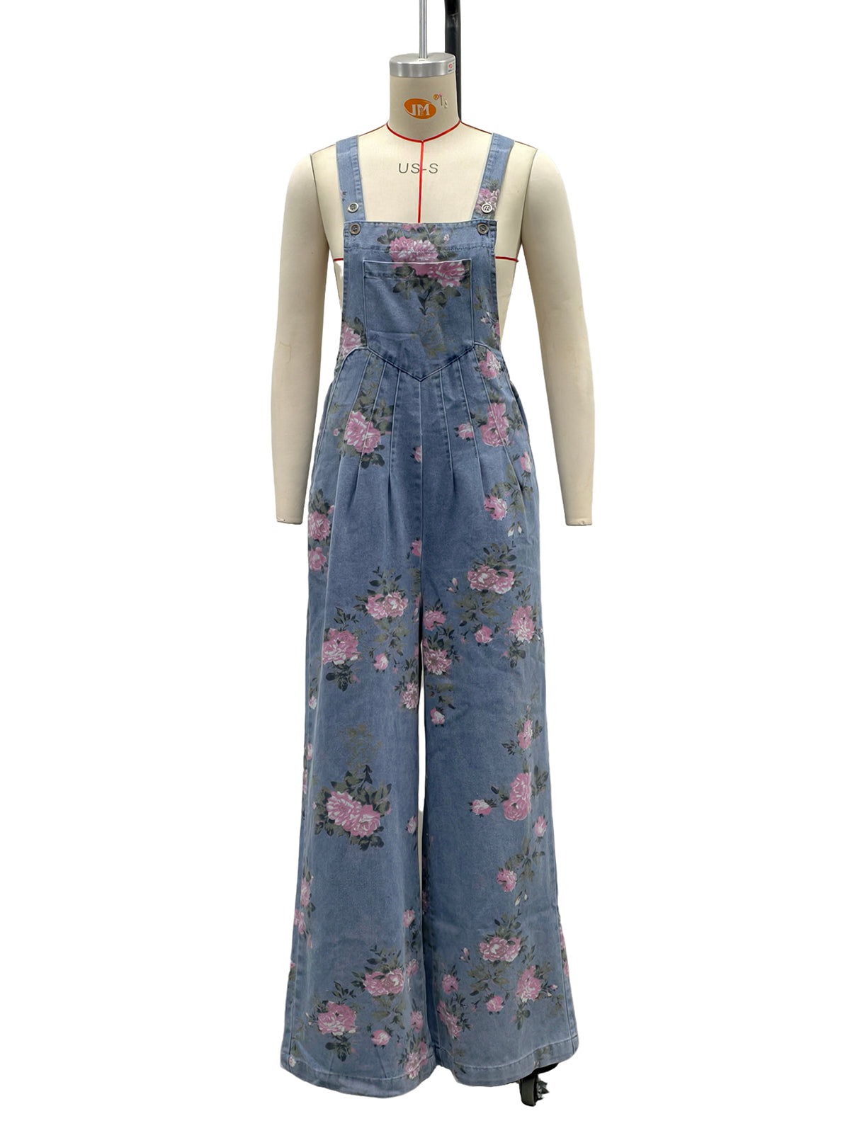 Print Pocket Casual Denim Overalls