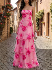 Elegant Spaghetti Strap Tiered Ruffle Prom Dress