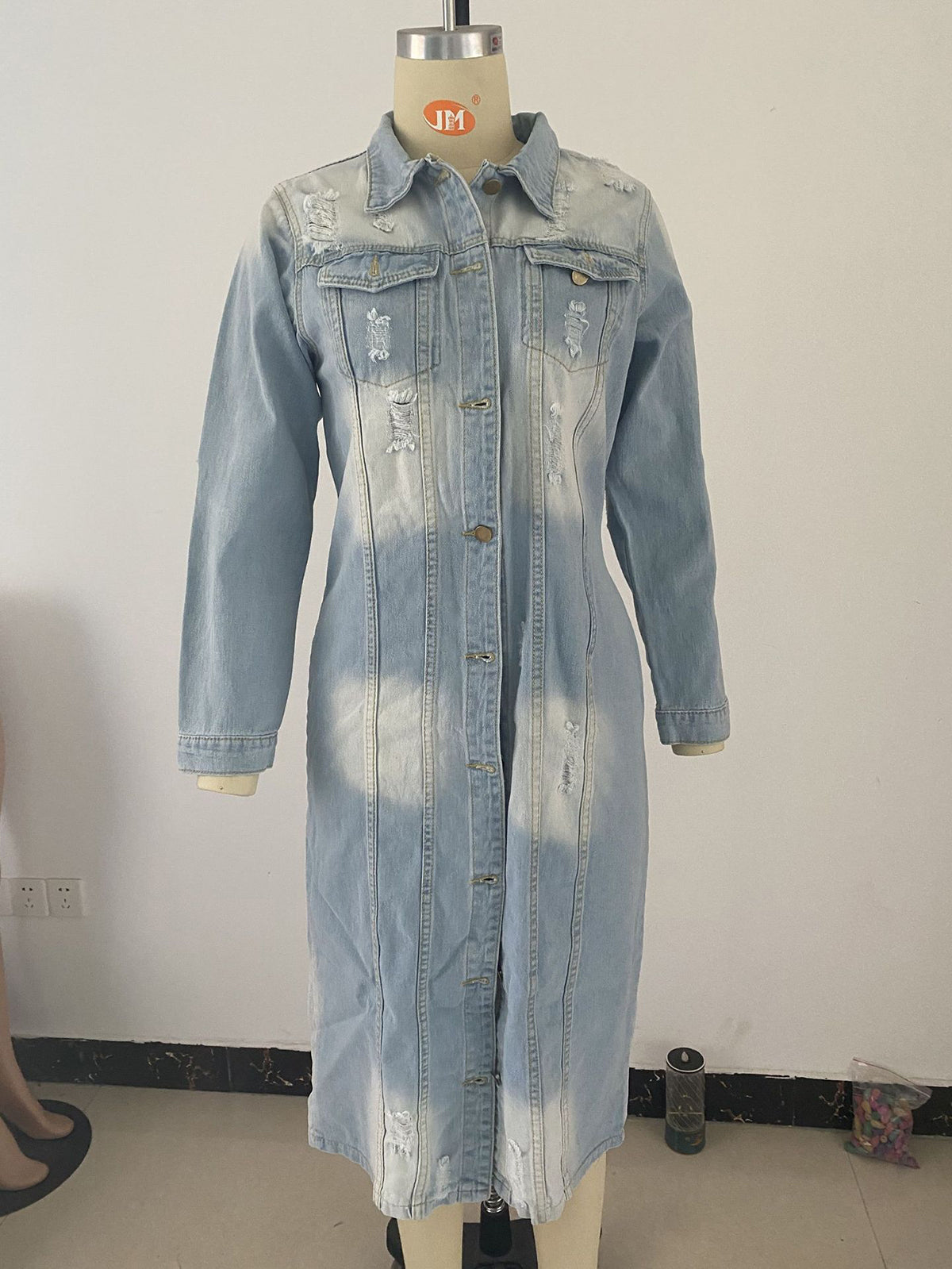 Fashion Ripped Long Denim Jacket Coat