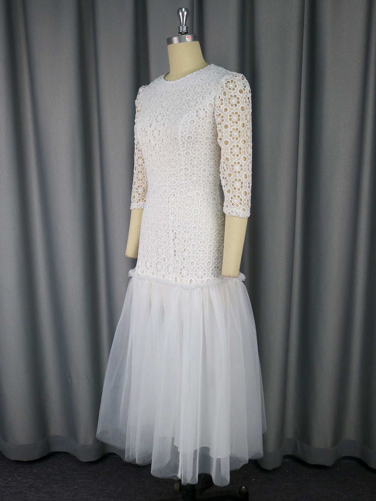 Elegant Mesh Patchwork Lace Hollow out Party Dress