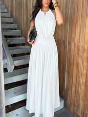 Chic Halter Neck Backless Top Ruched Wide-leg Pants Set