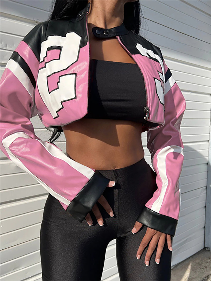 Fashion Cropped PU Leather Jacket Coats