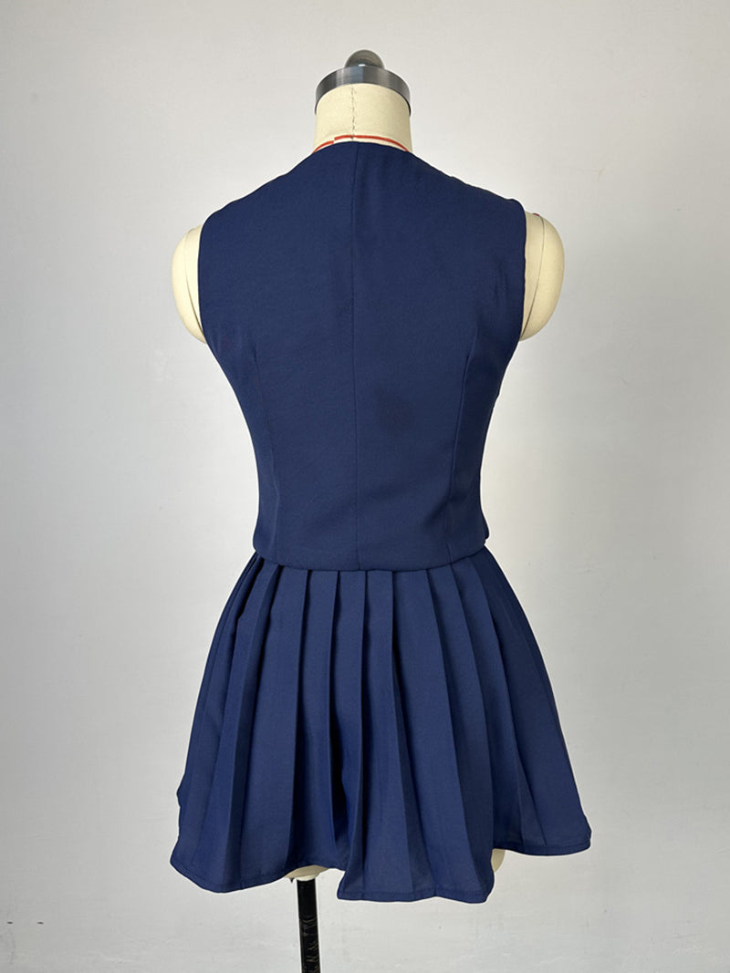 Vest Top and Pleated Mini Skirt Denim Sets