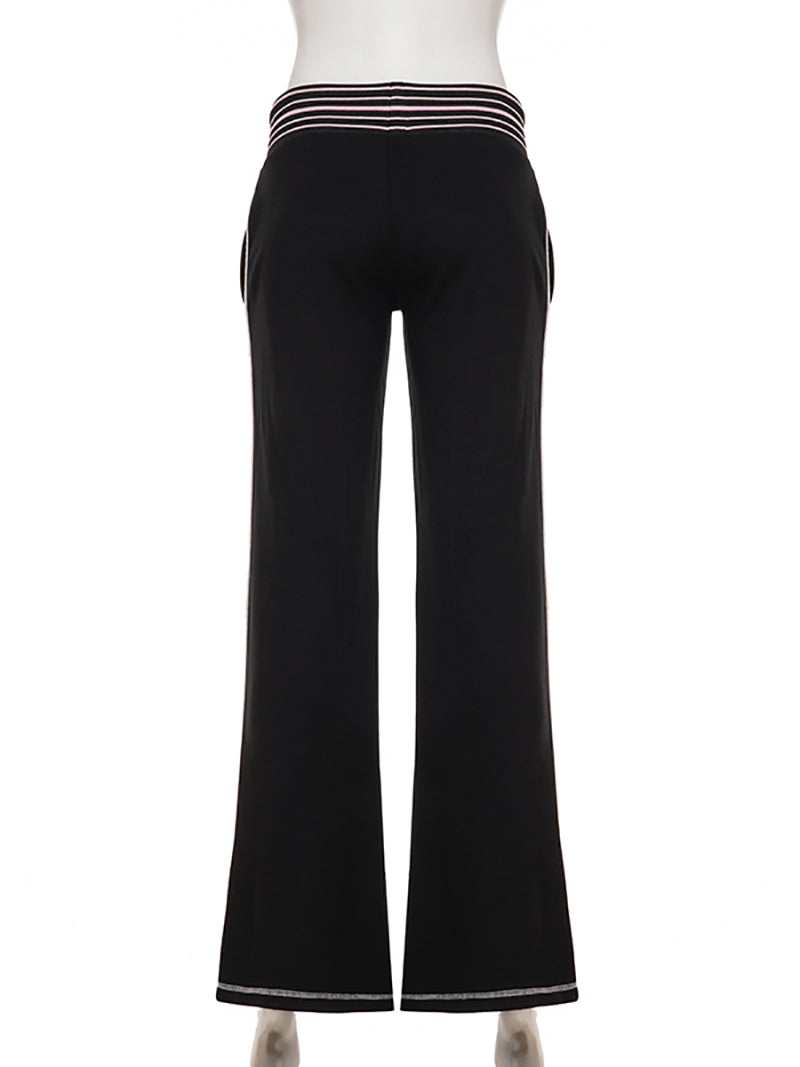 Low Rise Striped Waist Straight Leg Sweatpants