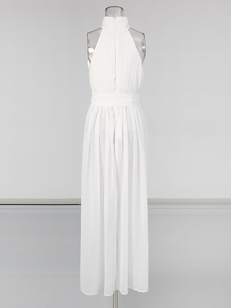 Fashion Sleeveless Tunic Patchwork Slit Maxi Dress