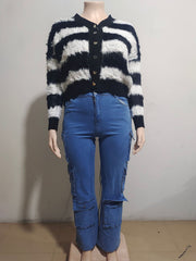 Fashion Stripe Knit Cardigan Sweater