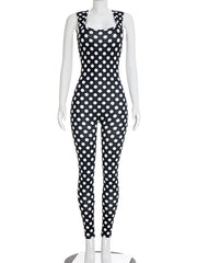 Sexy Polka Dot Print Backless Tight Jumpsuit