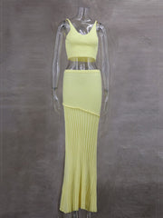 Sexy Sleeveless Cropped Tops And Bodycon Knit Skirt Set