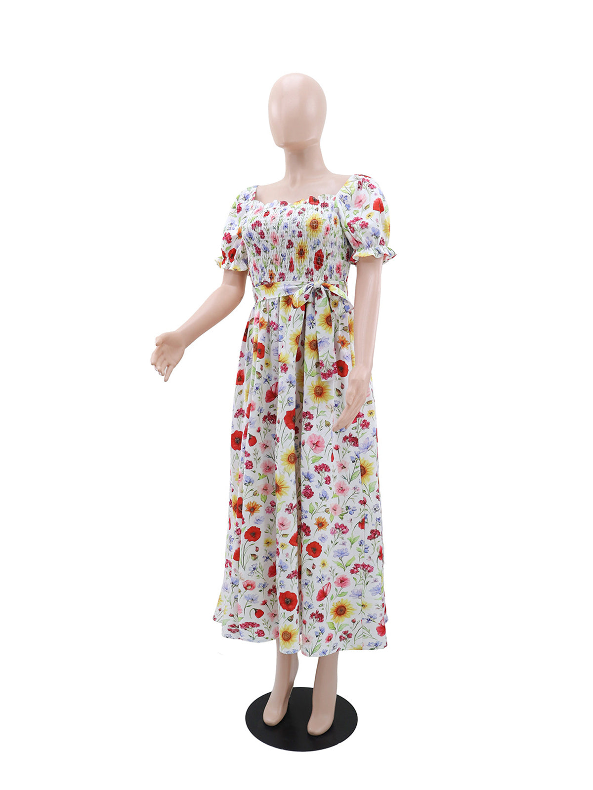 Fashion Square Collar Floral Print Holiday Casual Dress