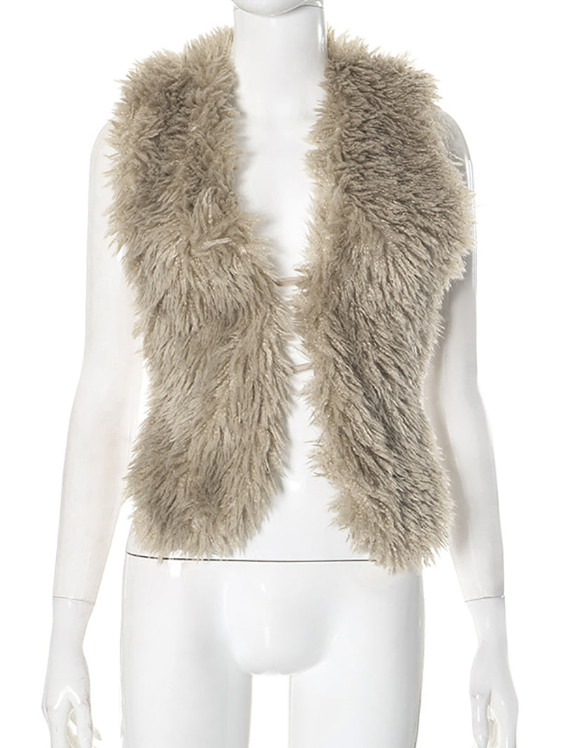 Sexy Fluffy Faux Fur Halter Backless Vest