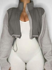 Stand-up Collar Drawstring Cropped Jacket