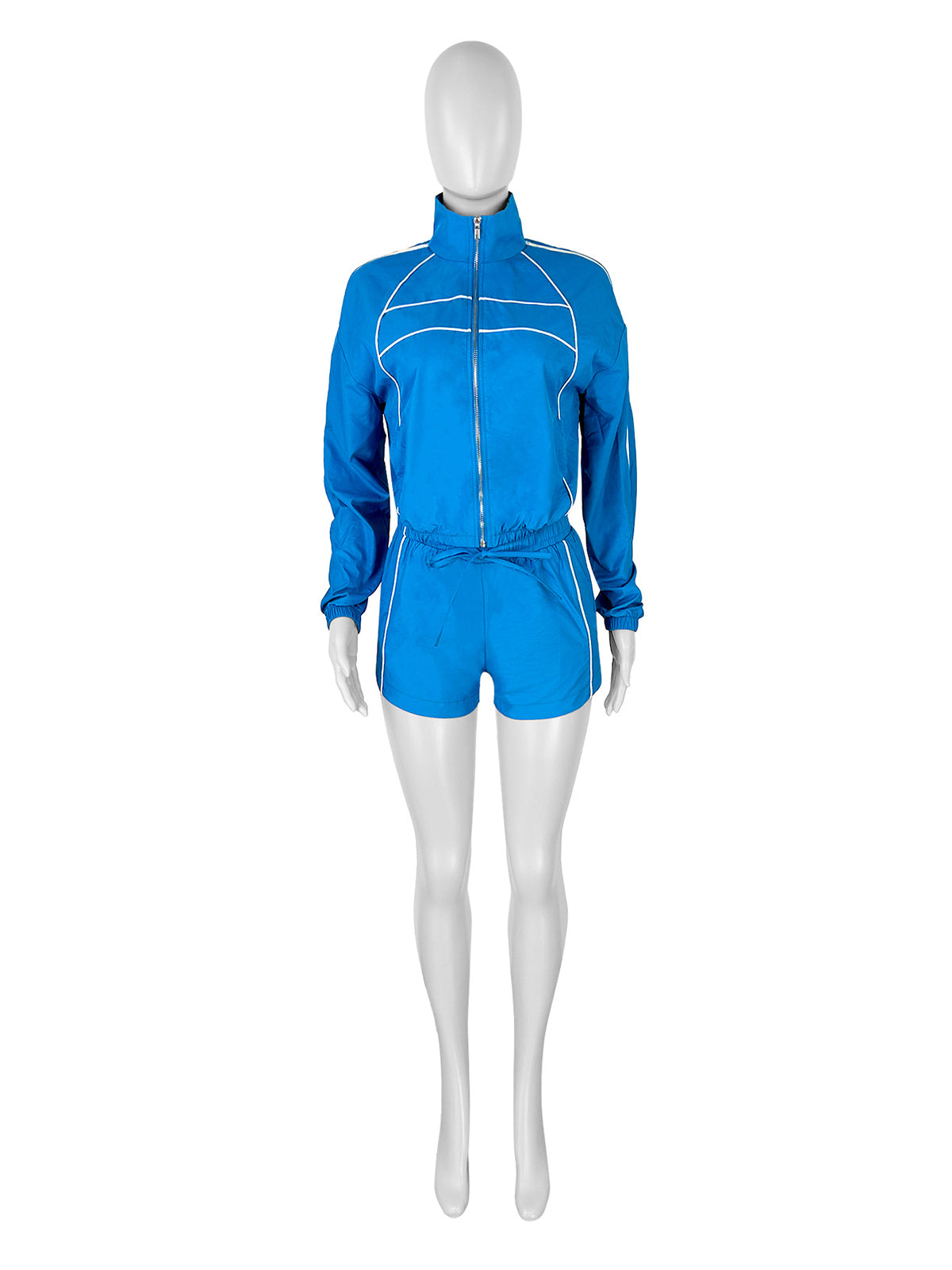 Casual Zipper Sweatshirt Drawstring Shorts Two Piece