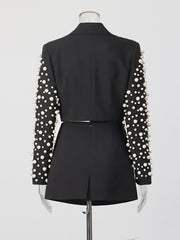 Fashion Pearl Embellished Blazer And Skirt Set