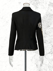 Elegant Rhinestone Bow Embellished Blazer