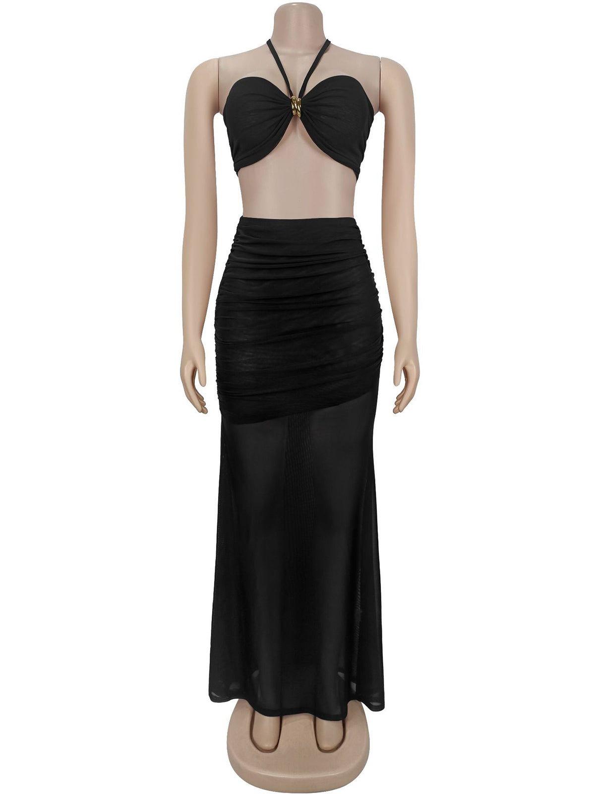 Sexy Crop Tube Top  Maxi Skirt Two Piece Set