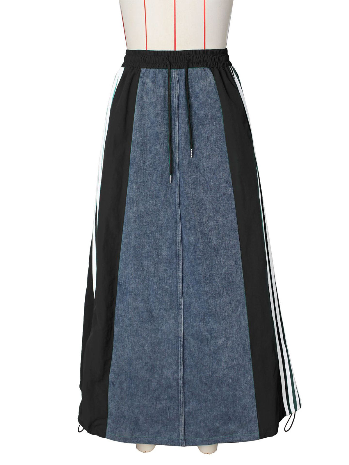 Retro Denim Patchwork Stripes Loose Skirt