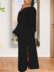 One Shoulder Batwing Long Sleeve Wide Leg Jumpsuit