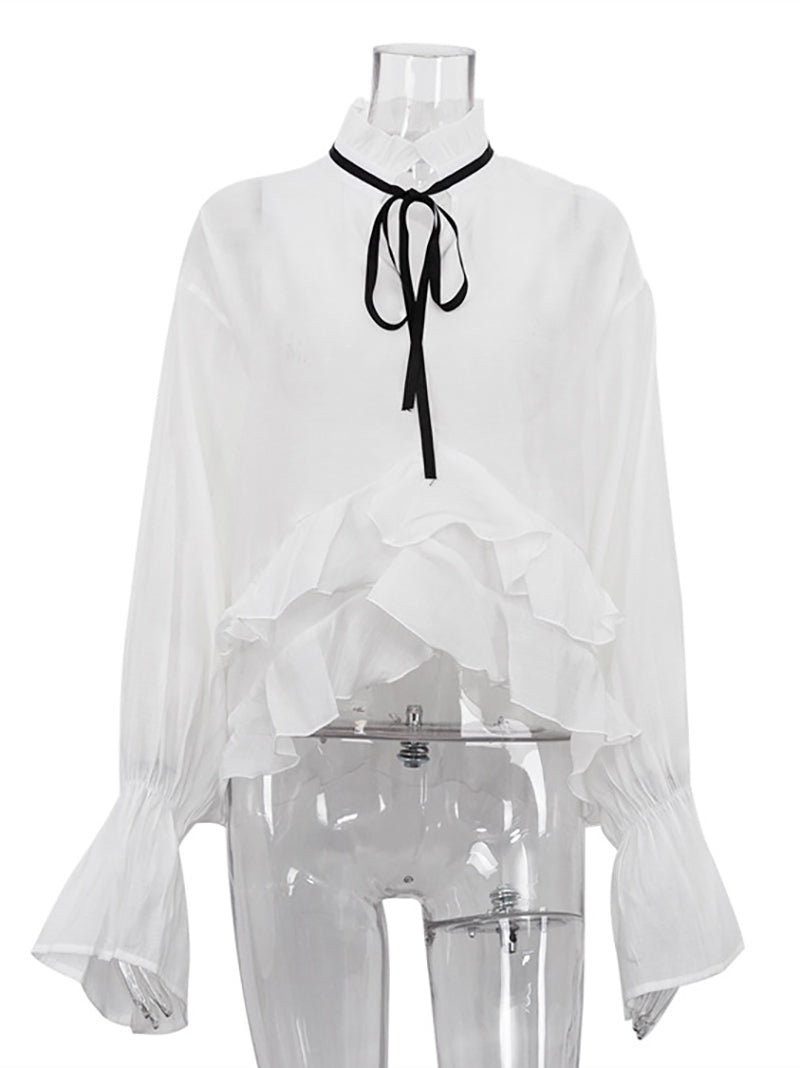 Casual Bell Sleeve Ruffle Blouse