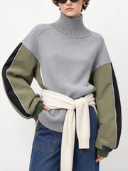 Mock Neck Fleece Panel Oversized Sweatshirt-boutique