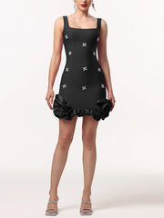 Sexy Rhinestone Ruffles Slim Mini Dress