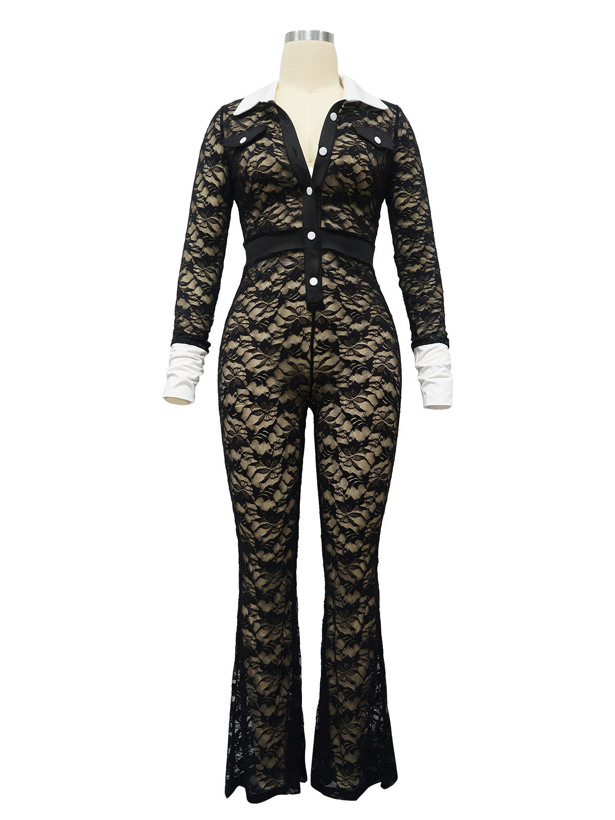 Sexy Lace Patchwork Long Sleeve Jumpsuit