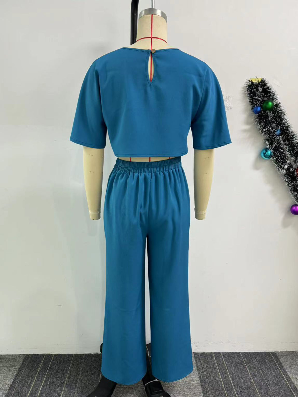 Plain Cropped Buckle Wide Leg Pant Sets