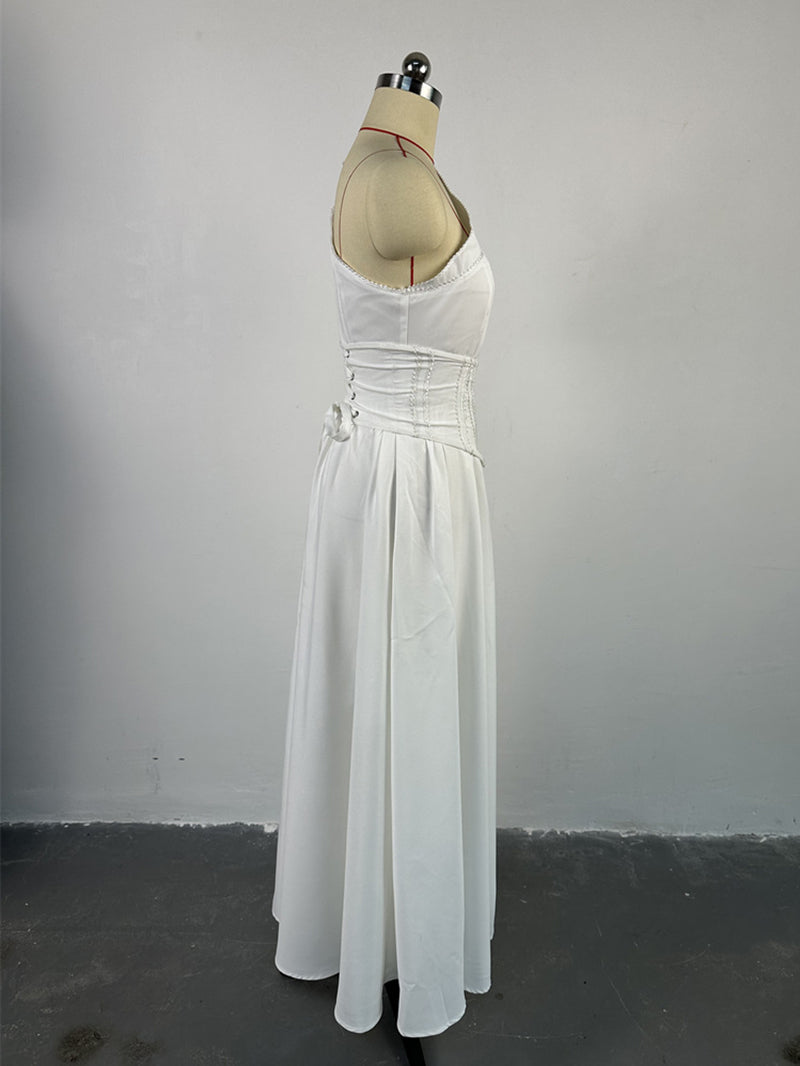 Solid Slash Shoulder Short Sleeve Midi Dress