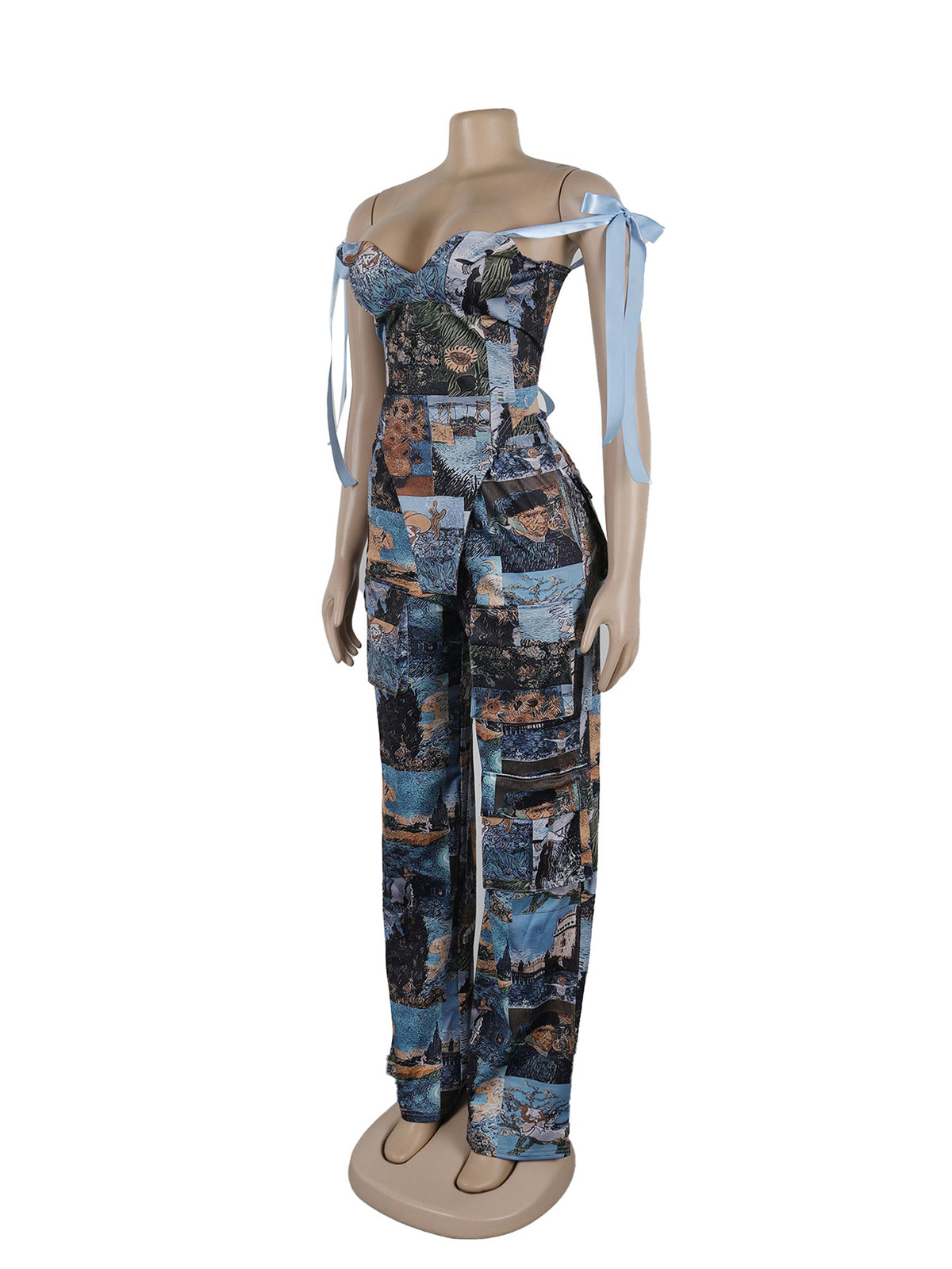 Sexy Print Off Shoulder Tie-wrap Pant Sets