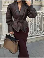 Women's Belted Long Sleeve Jacket-boutique