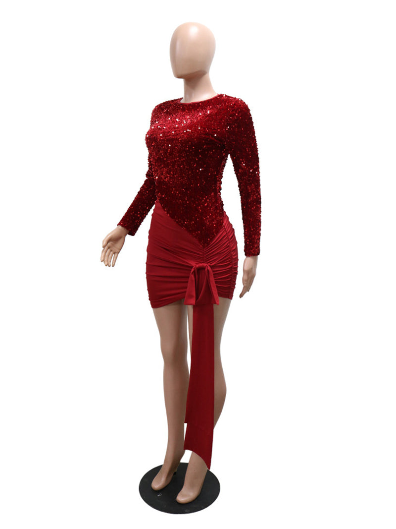 Round Collar Sequin Irregular Party Dress