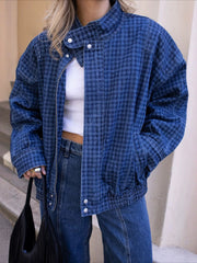 Houndstooth Relaxed Denim Jacket for Women