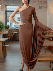 Sexy Slanted Shoulder Single Sleeve Party Dress