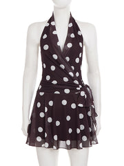 Sexy Polka Dot Halter Backless Bandage Mini Dress
