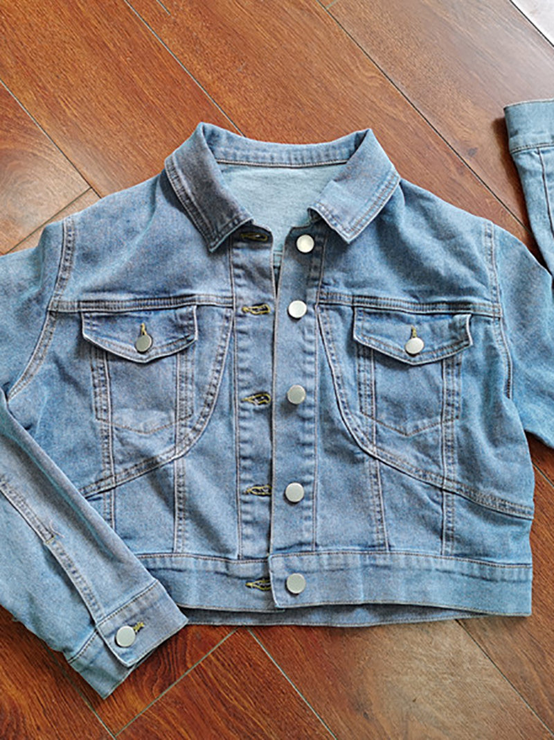 Casual Denim Jacket Shorts Two Piece Set