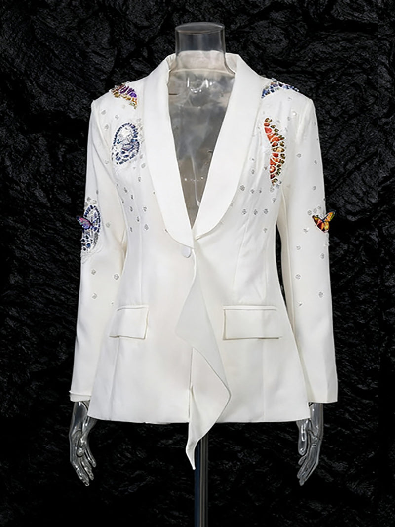 Boutique Rhinestone Butterfly Slim Blazer
